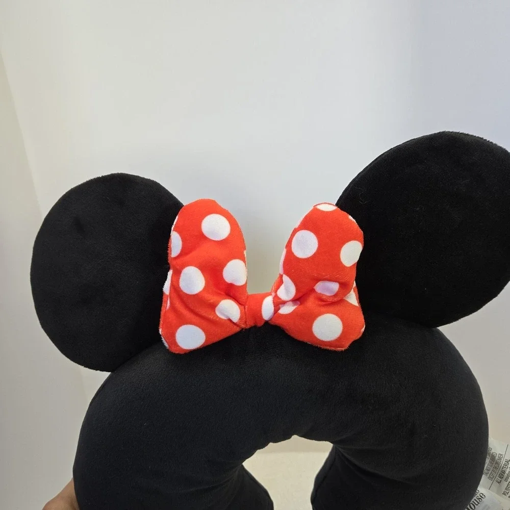 Disney Minnie Mouse Travel Pillow Black With Red Polka Dot Bow Mouse Ears Neck